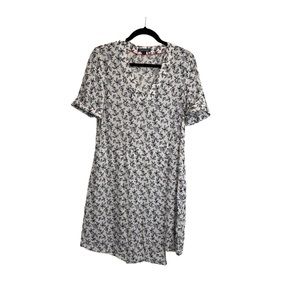 Tommy Hilfiger V Neck Faux Wrap Floral White Navy Pink Viscose Dress Womens Sz 6